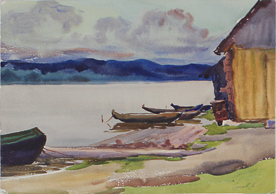 Гусев Василий Сергеевич. Пейзаж с лодками